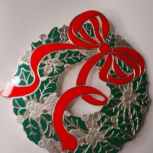 Vintage Christmas Holiday Wreath Trivet Tray 9" Holly Ribbon Japan W. M. Rogers